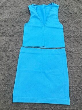 Bright Blue V-Neck Crop Top and Mini Skirt Set